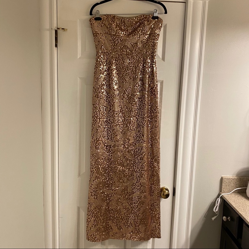 bcbgmaxazria gold sequin maxi dress with slit 6